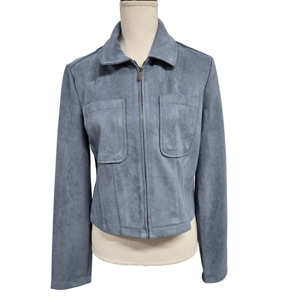 Bagatelle Collection Faux Suede Zip Up Utility Jacket Blue Women's Size Small